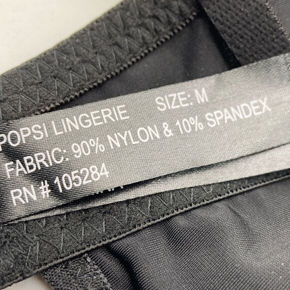 Popsi Lingerie Silver Embroidered Lace /Black Babydoll Size M - Picture 7 of 8